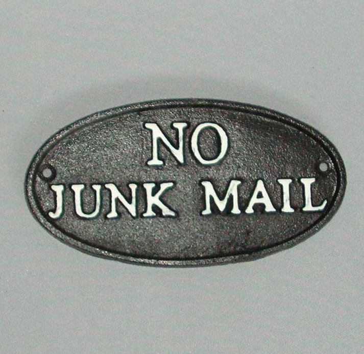 17x9cm No Junk Mail Plaque