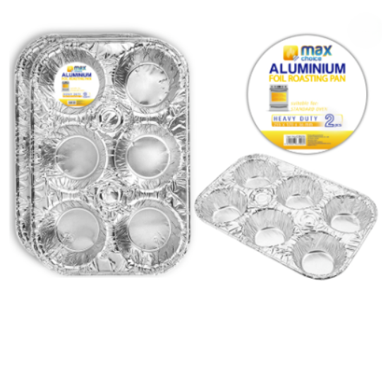 2Pk MC Foil Tray Muffin 6 Cup 25.5x17x3.6cm