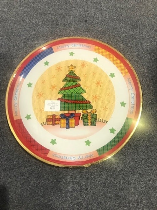 Round Plastic Platter Gold Rim 35cm With Santa Pictures