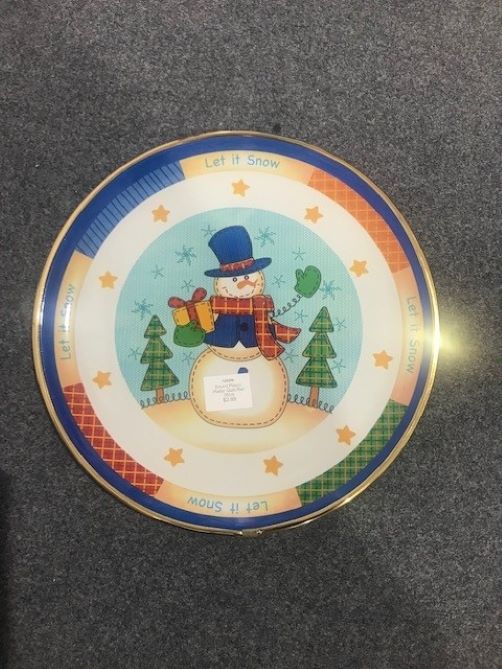 Round Plastic Platter Gold Rim 35cm With Santa Pictures