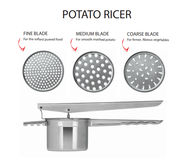 Potato Ricer With Three Interchangable Disc Blades