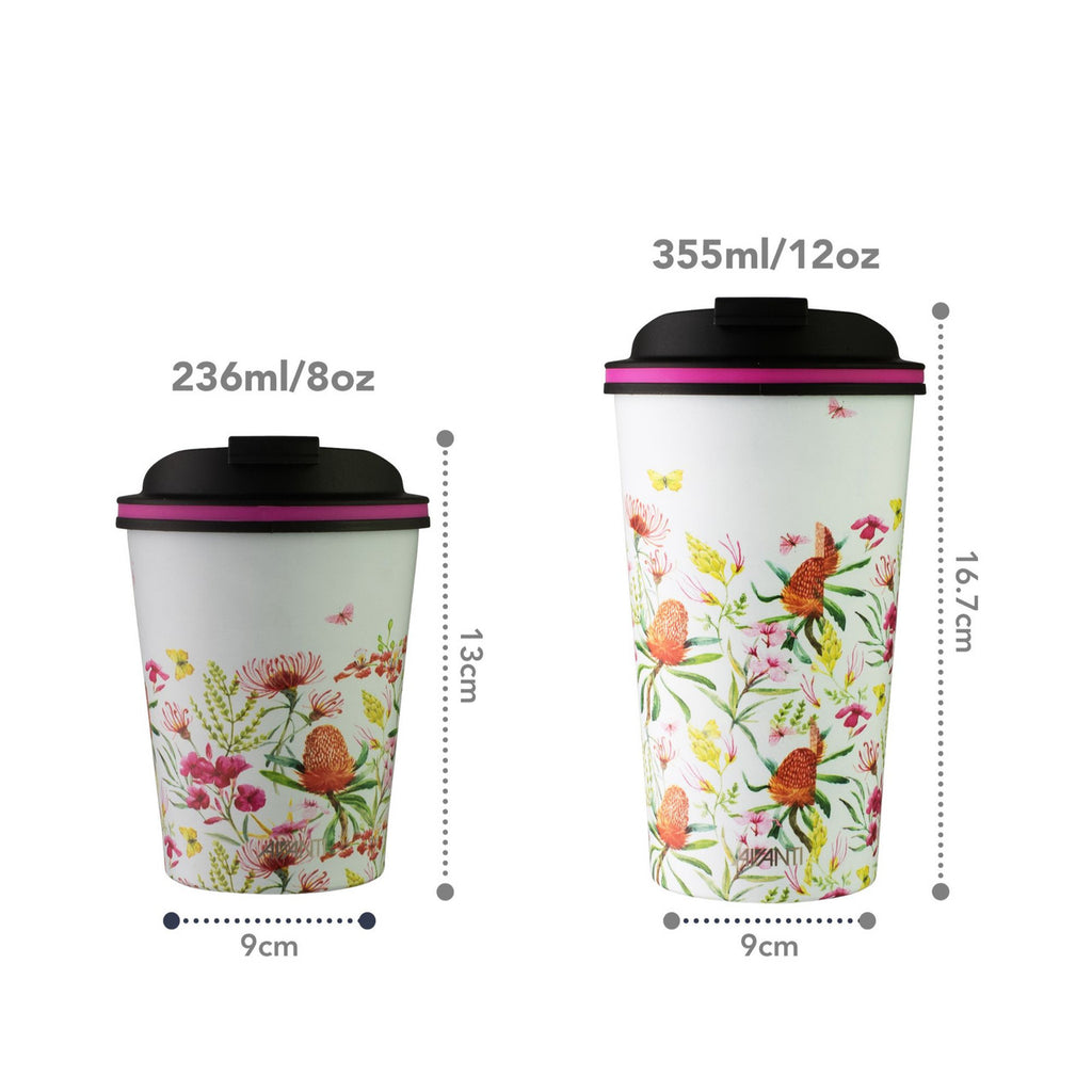 GOCUP Double Wall Insulated Cup - Australian Natives White - 236ml