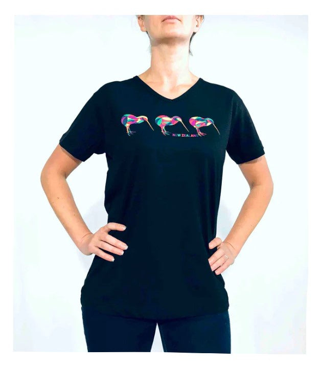 Womens T Black Mosaic Kiwi