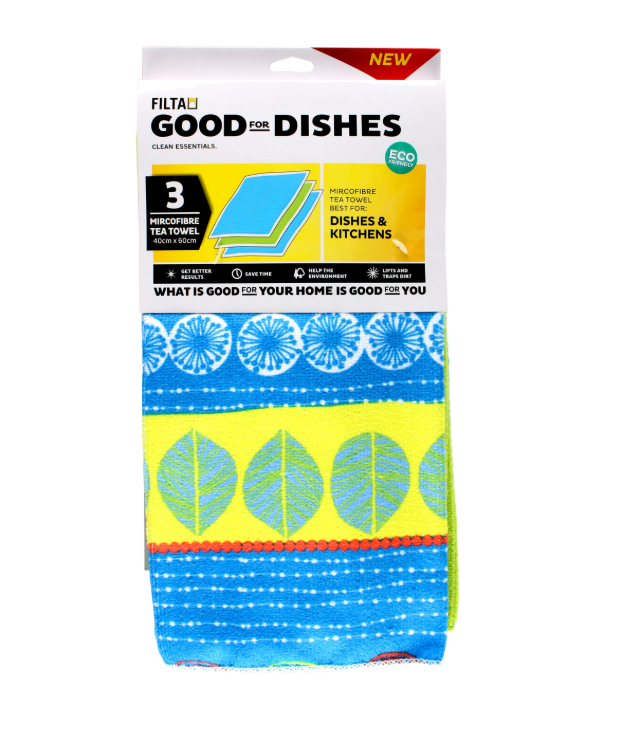 Filta Microfibre Tea Towel Sea 3 Pk (40 cm X 60 cm)