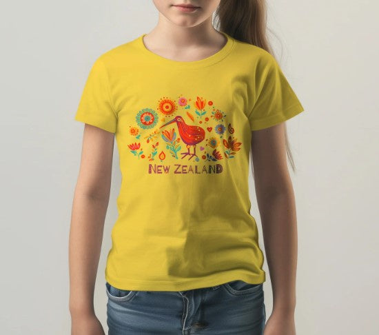 Childrens New Zealand T Shirt - Kiwi Flower