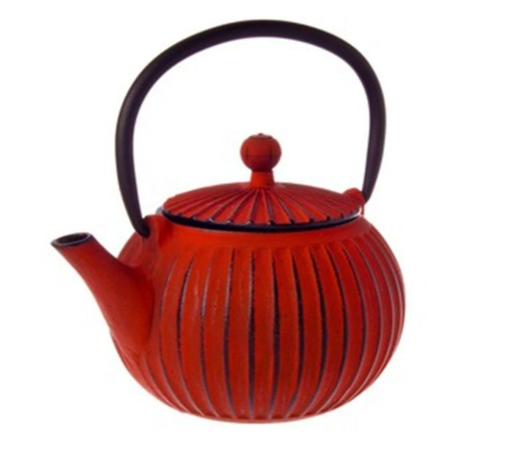 Cast Iron Teapot 500ml Ribbed Red/Black