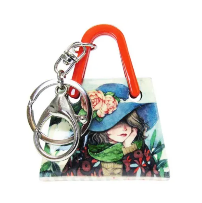 Key Ring - Handbag Girl with Blue Hat
