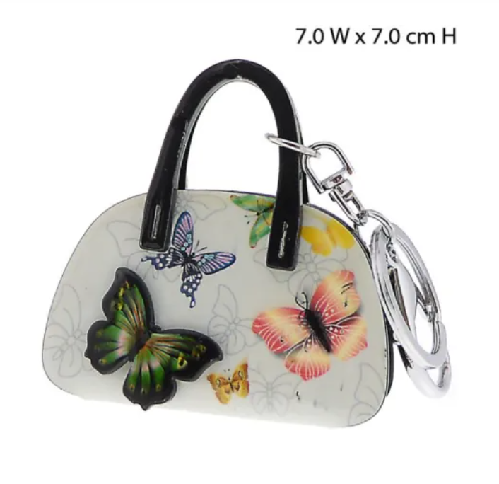 Key Ring - Handbag 3D Butterfly White