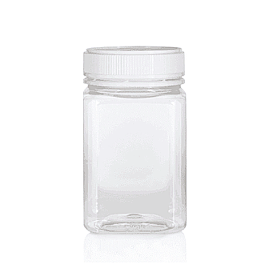 Jar PET Square 500gm/400ml W White 63mm Lid