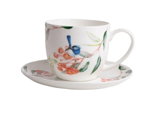 Blue Wren & Eucalyptus Cup & Saucer