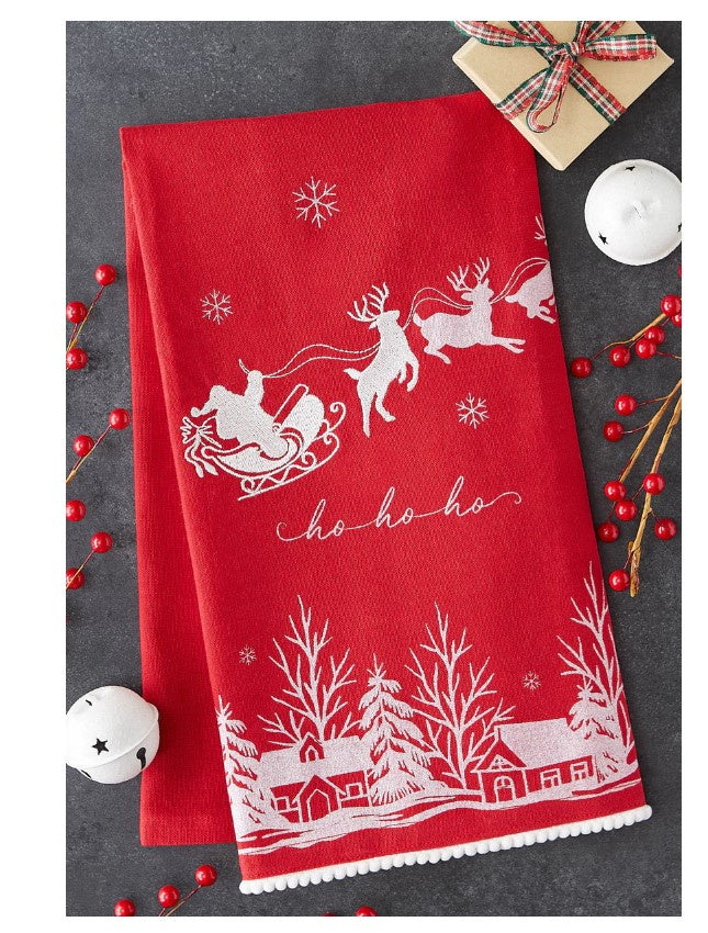 Santas Sleigh Embellished Dishtowel