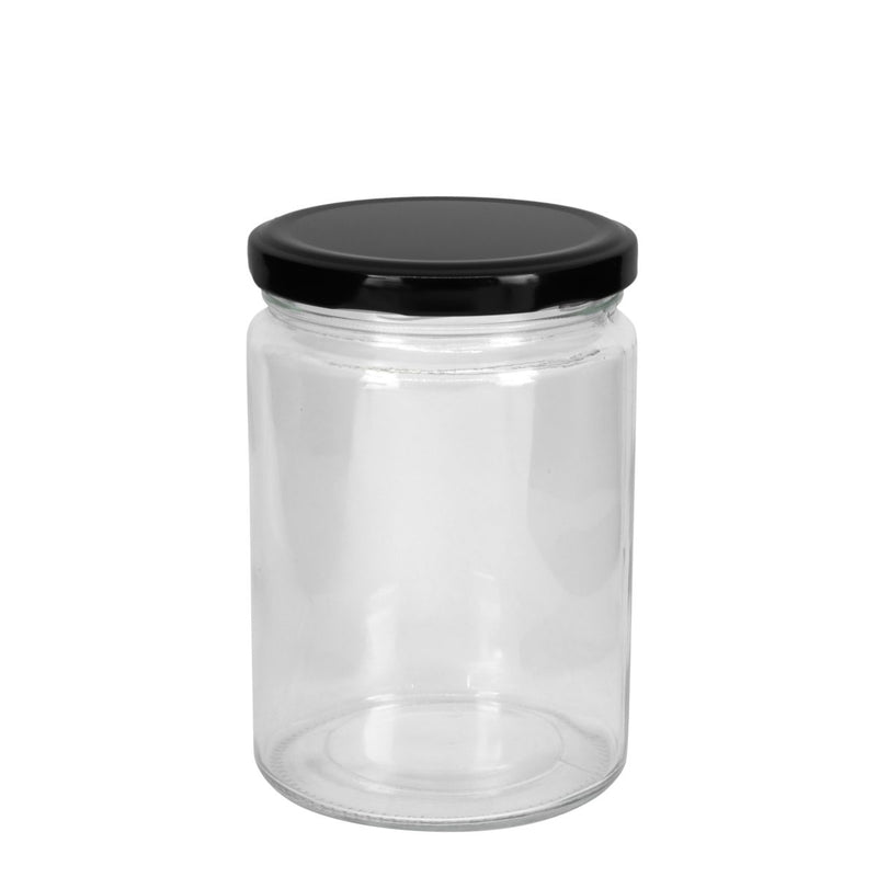 Jar Glass Round Clear W Lid (Black)