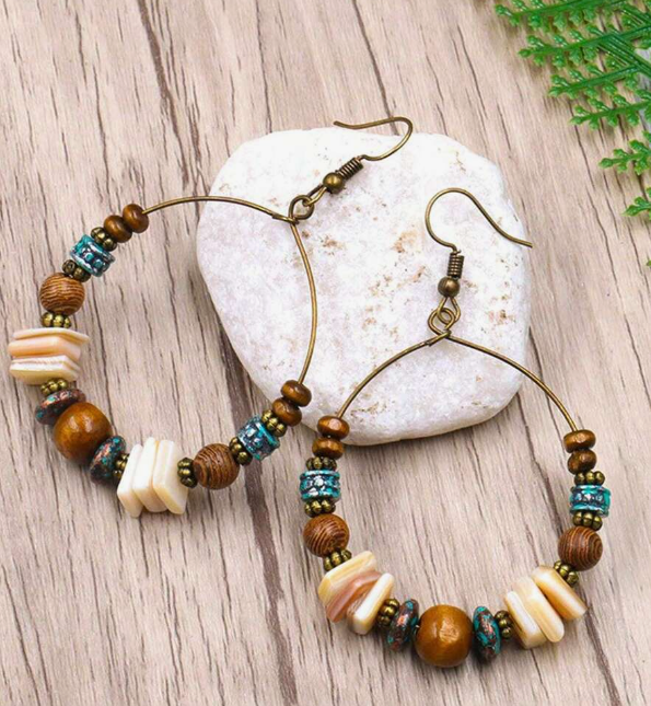 Bead Shell Loop Earrings