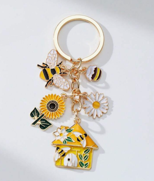 Metal Bee & Flower Keyring