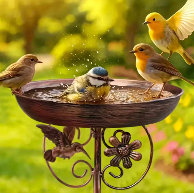 Vintage Copper Bird Bath & Feeder