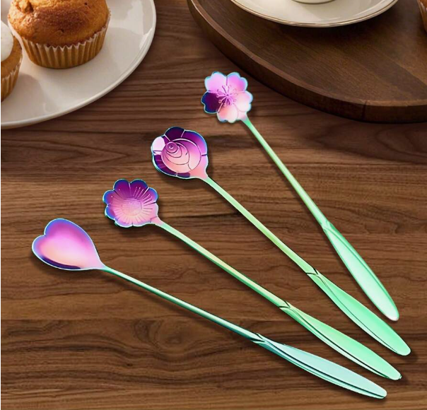 Long Handled Spoon - Coloured Shapes Flowers