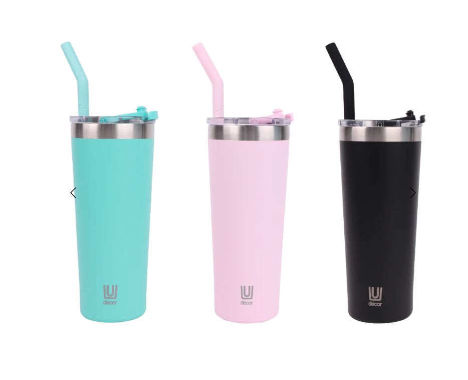 Décor® Double Wall Reusable Smoothie & Coffee Tumbler – 650ml (Assorted Colors)