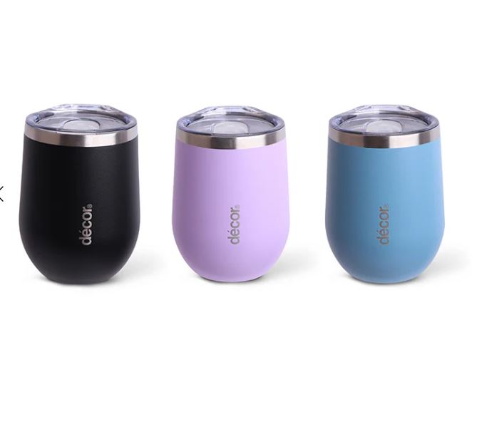 Décor® Double Wall Reusable Wine & Coffee Cup – 350ml (Assorted Colors)