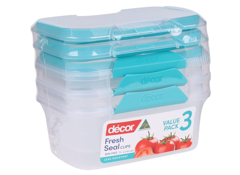 Décor Fresh Seal Clips Oblong 1l, 3 PK