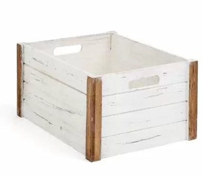 Wooden Box White with Brown Edge Medium