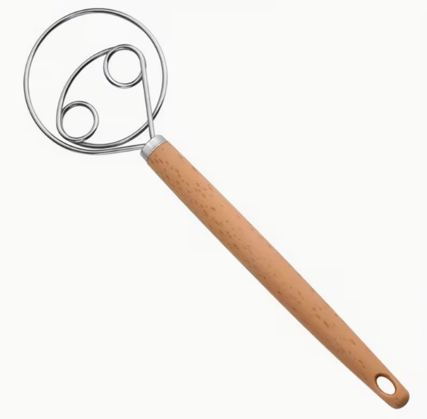 Dough Whisk Wood & Stainless Steel