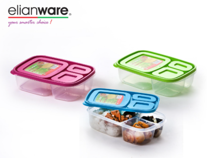 3 Section Sandwich Lunch Box With Coloured Lid