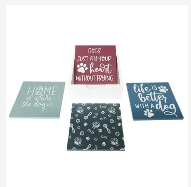 Coasters Set of 4 - Dog Message, Square