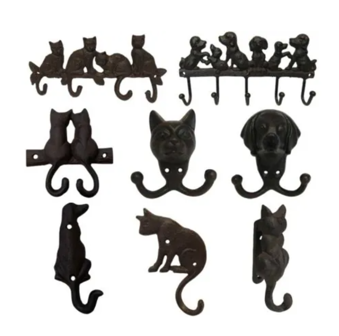 Cats and Dogs Cast Iron Hook SETx8 ORDER ONLY