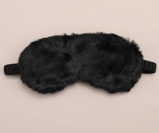 Eye Mask Light Blocking Plush Faux Fur Black