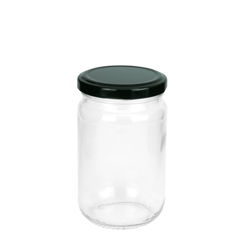 Jar Glass Round Clear W Lid (Black)