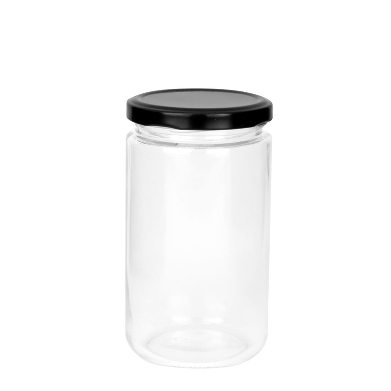 Jar Glass Round Clear W Lid (Black)