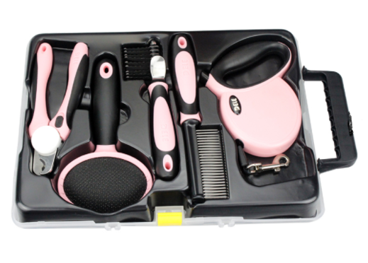 DELE - 5 in 1 pet grooming kit tools for dogs and cats dog grooming kit, Pink