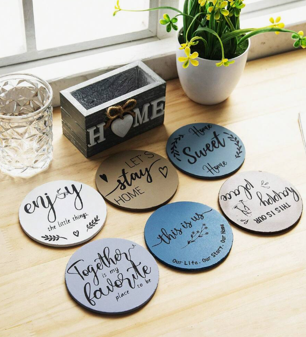 Wooden Coaster Set 'Home' Set of 6