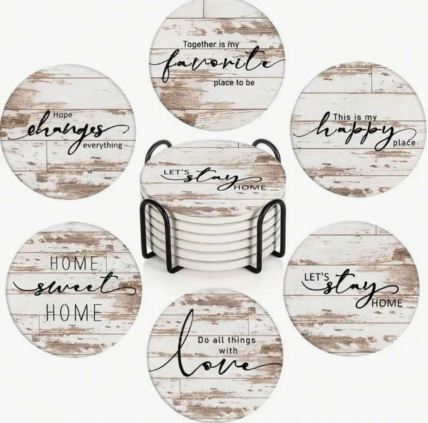 Inspirational Sayings Coasters Wooden W Rack
