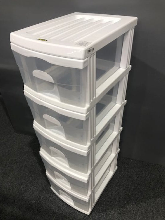 Taurus A3 Storage Tower with 5 Drawers – White