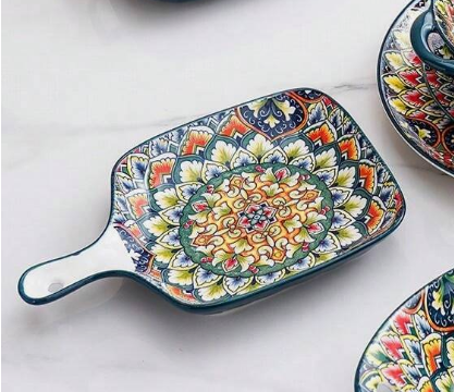 Bohemian Bowl/Platter Green W Print