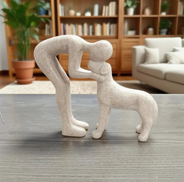 Man/Child & Dog Statue Resin