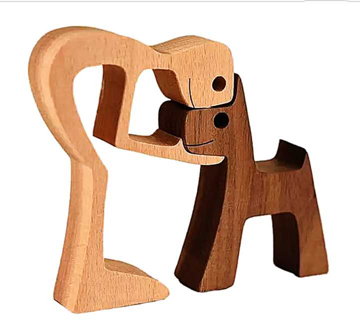 Man & Dog Wooden Statue