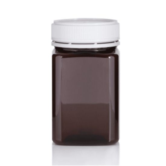 Jar PET Square 375gm/270ml Tall Amber W White TE Lid
