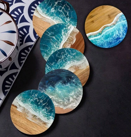 Ocean Blue & Wood Coaster
