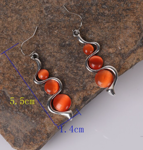 Orange Silver Squiggle Earrings