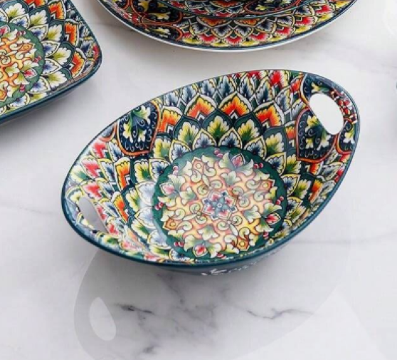 Bohemian Bowl/Platter Green W Print