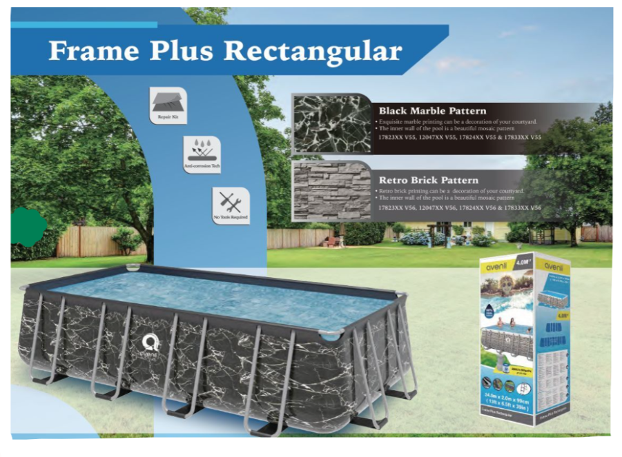 Avenli 5.40m x 2.5m x 1.22m (17.7'x 8.2'x 48") Frame Plus Rect Pool Set Retro Brick With 2000 Gallon SF Pump