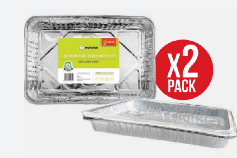 2Pk Medium Foil Trays With Lid