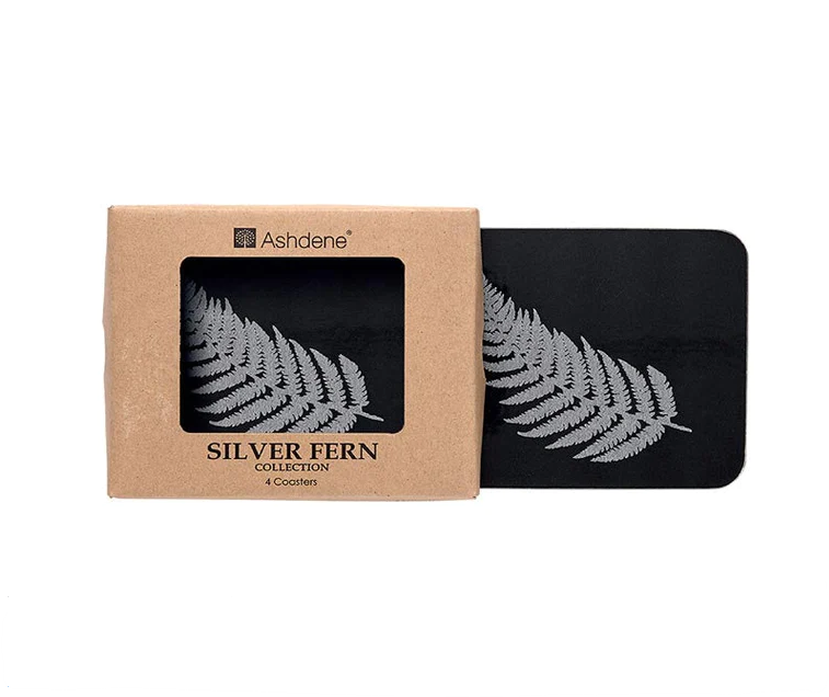 Silver Fern Black 4pk Coaster