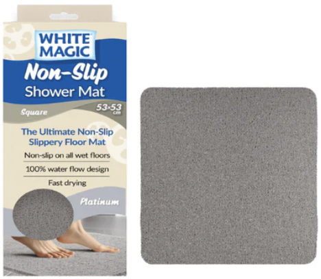 White Magic Non-Slip Shower Mat Square - Platinum