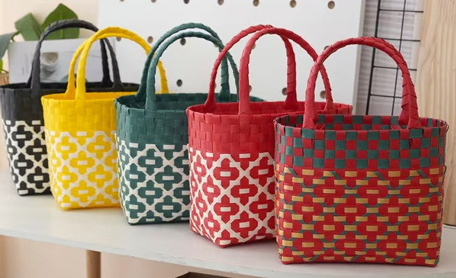 Small Woven Basket Bag Ass. Colours