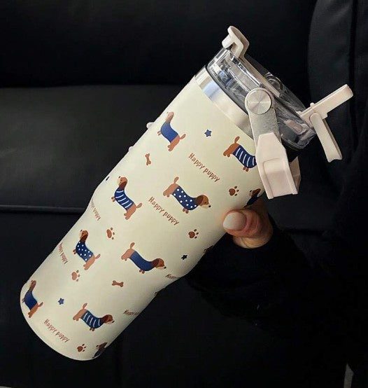 Happy Puppy Dachshund Print Tumbler 880ml