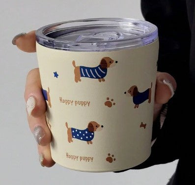 Happy Puppy Dachshund Print Travel Cup 350ml
