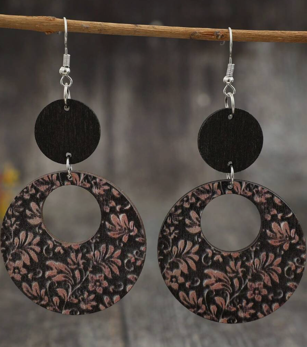 Hollow Circle Wooden Disc Earrings